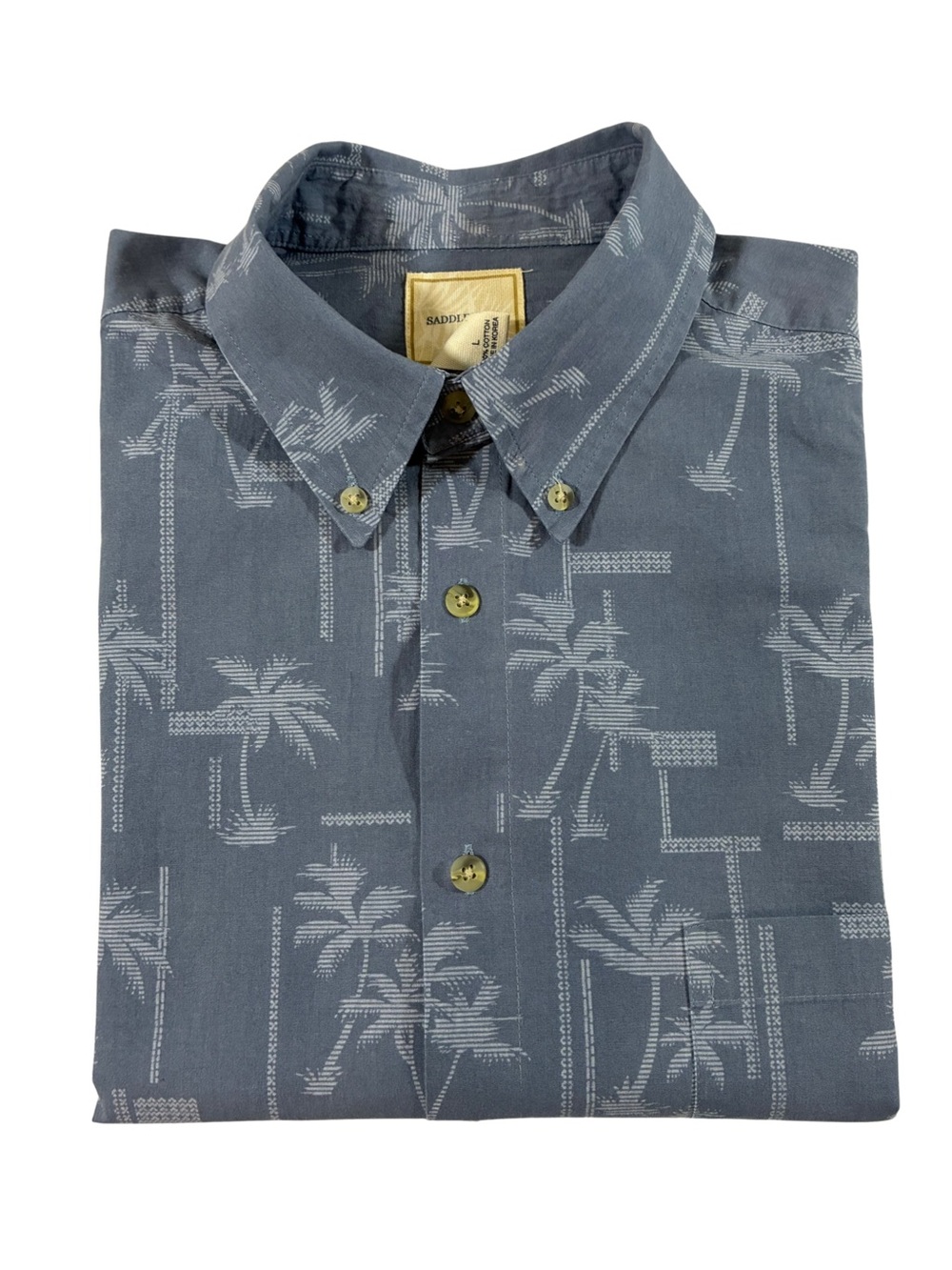 Men’s Large Blue Palm Tree Print Button-Down Shirt